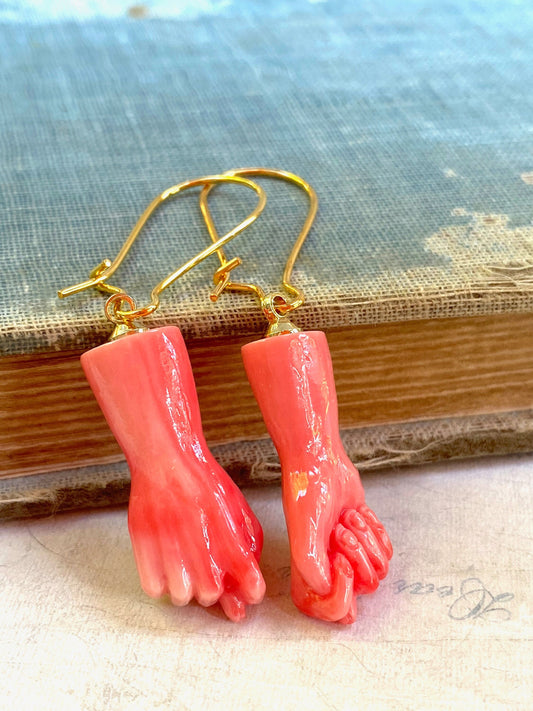 Figa Hand Earrings Coral Hand Jewelry Halloween Good Luck