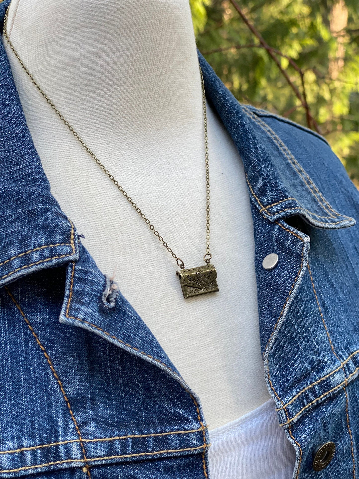 Letter Locket Necklace Envelope Locket Necklace Secret Compartment Custom Polaroid Photo