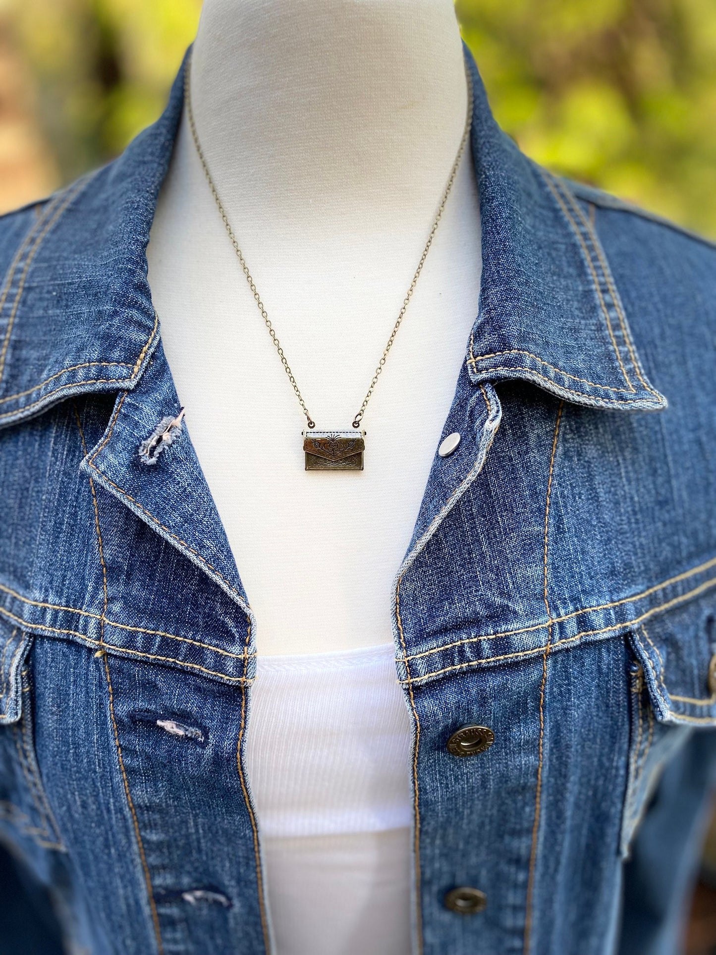 Letter Locket Necklace Envelope Locket Necklace Secret Compartment Custom Polaroid Photo