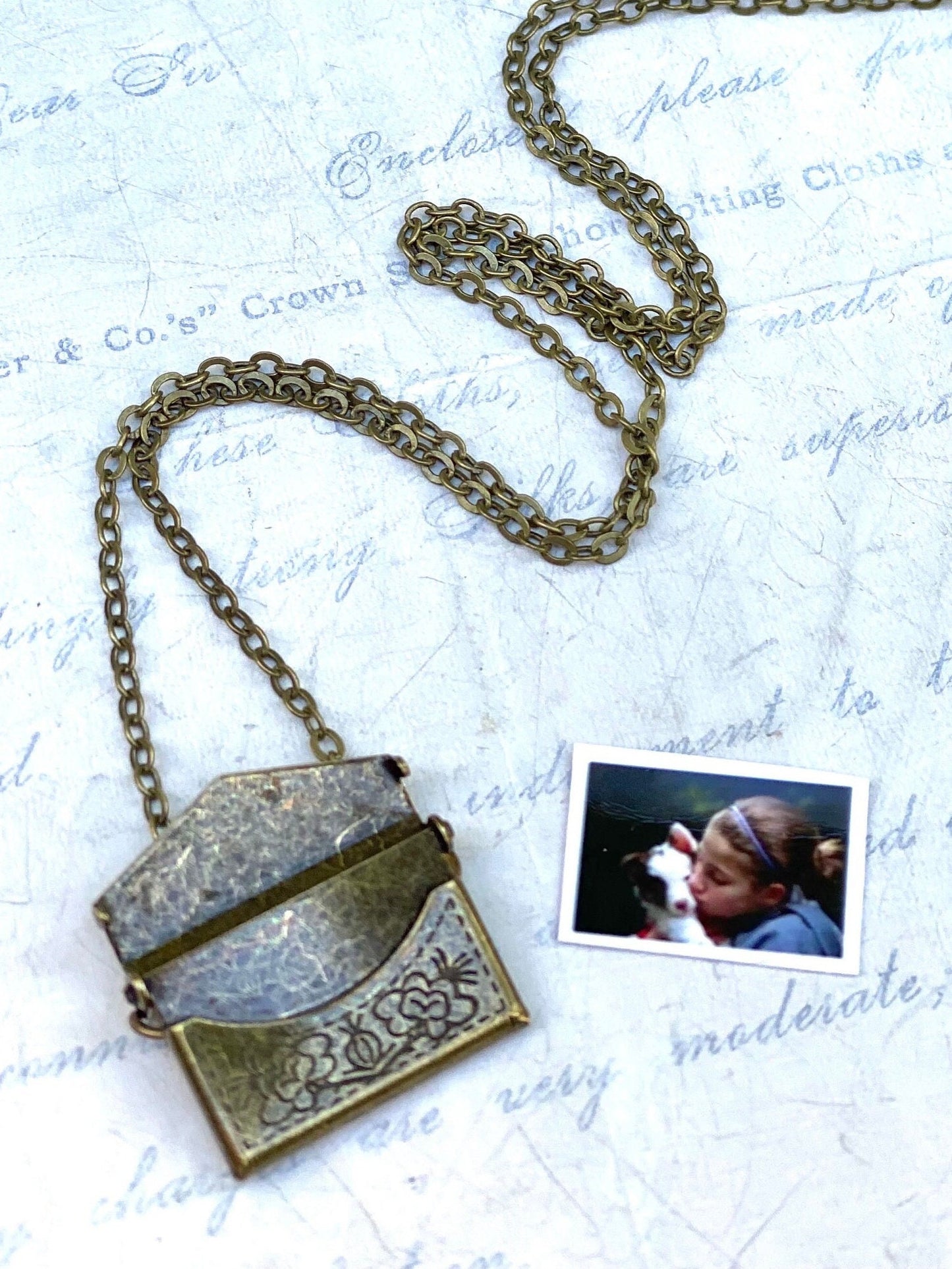 Letter Locket Necklace Envelope Locket Necklace Secret Compartment Custom Polaroid Photo