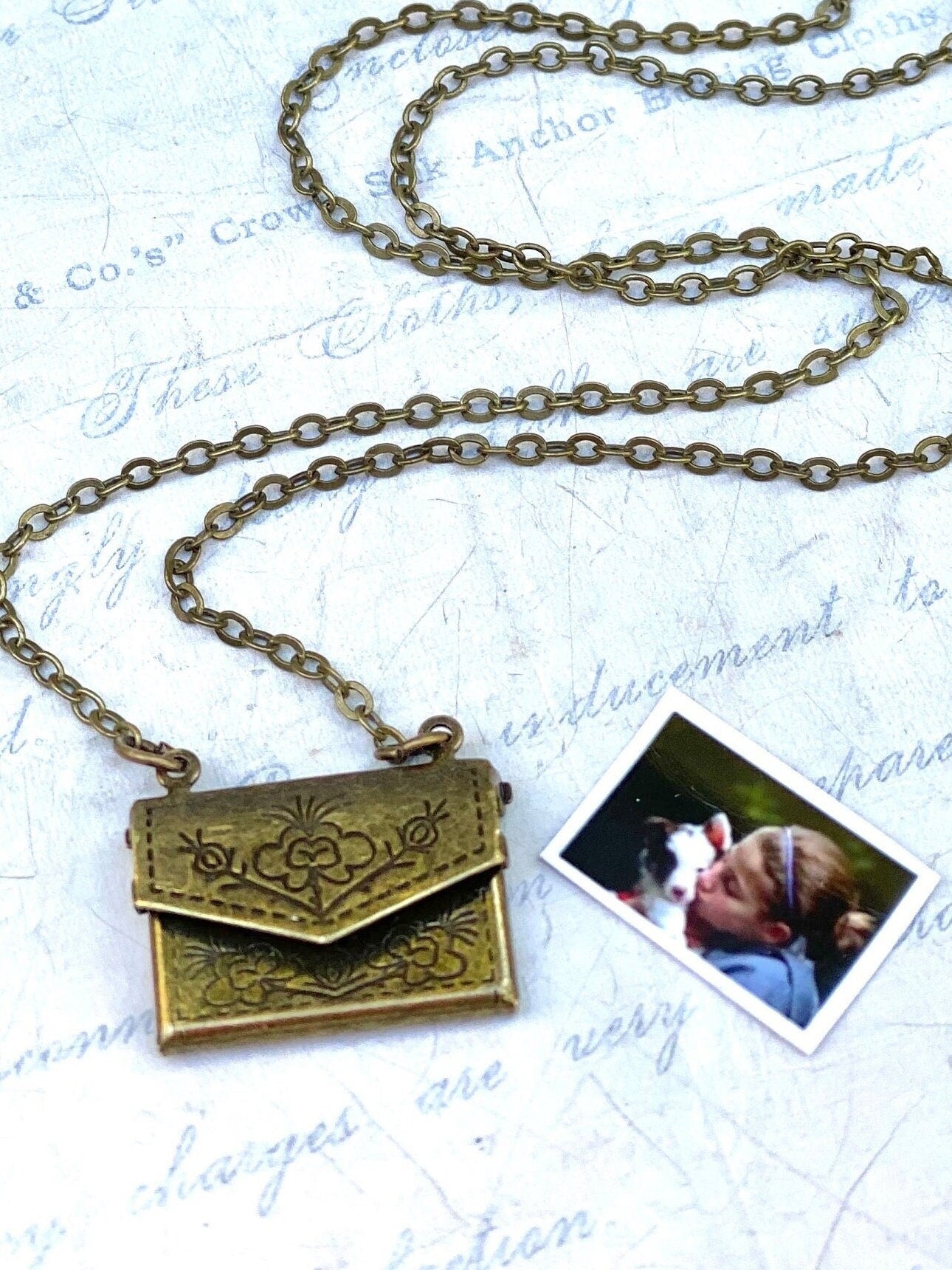 Letter Locket Necklace Envelope Locket Necklace Secret Compartment Custom Polaroid Photo