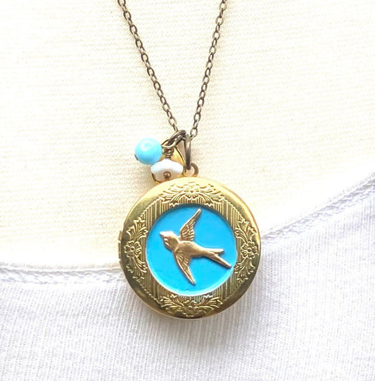 Bluebird Locket Necklace Gold Photo