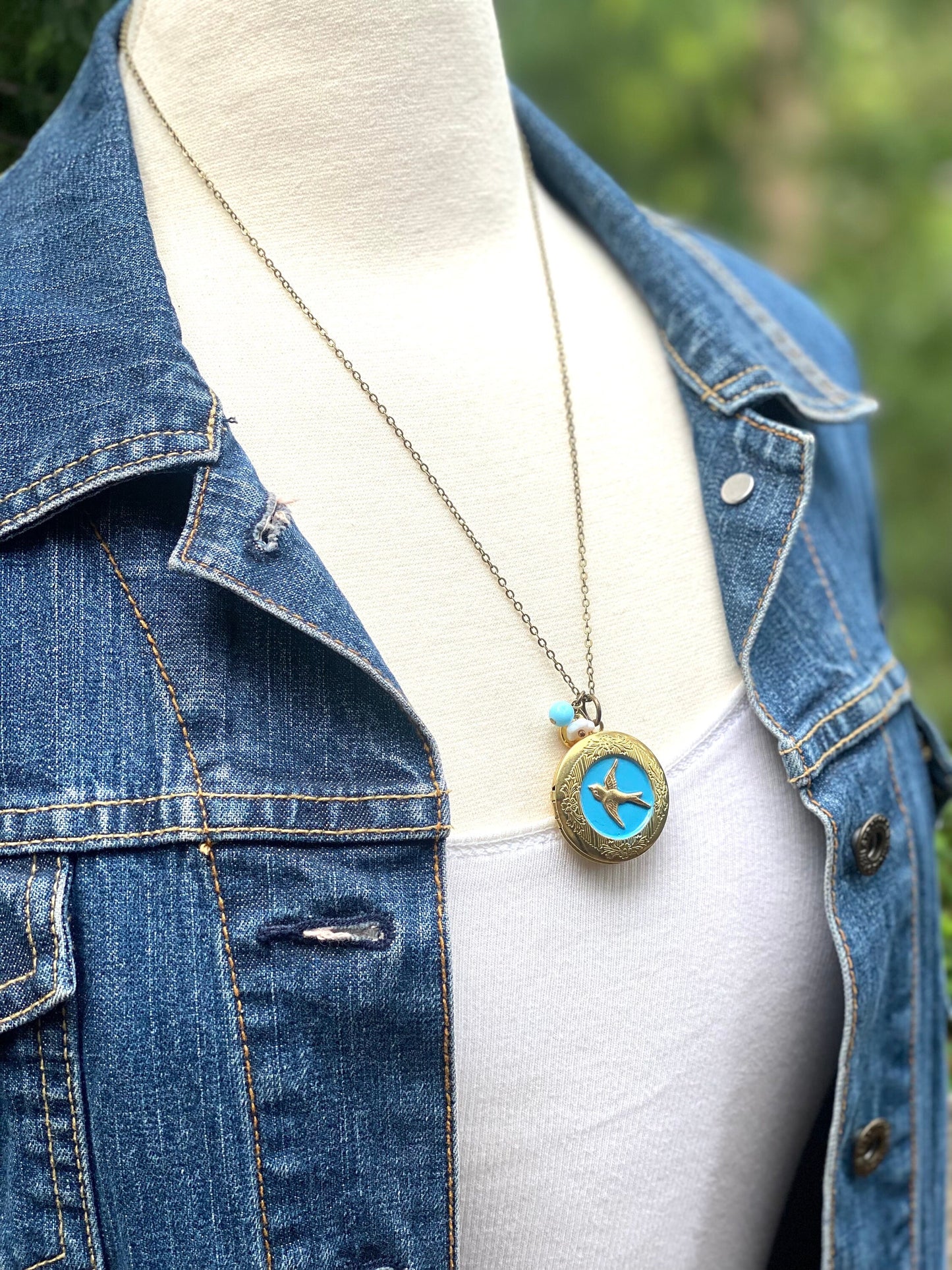 Bluebird Locket Necklace Gold Photo