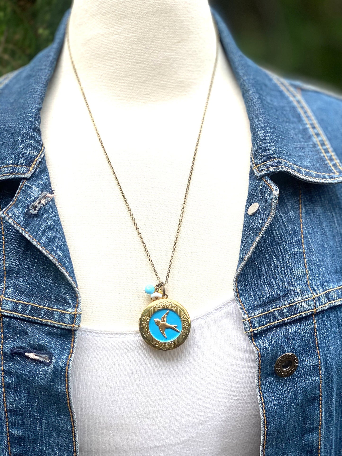 Bluebird Locket Necklace Gold Photo