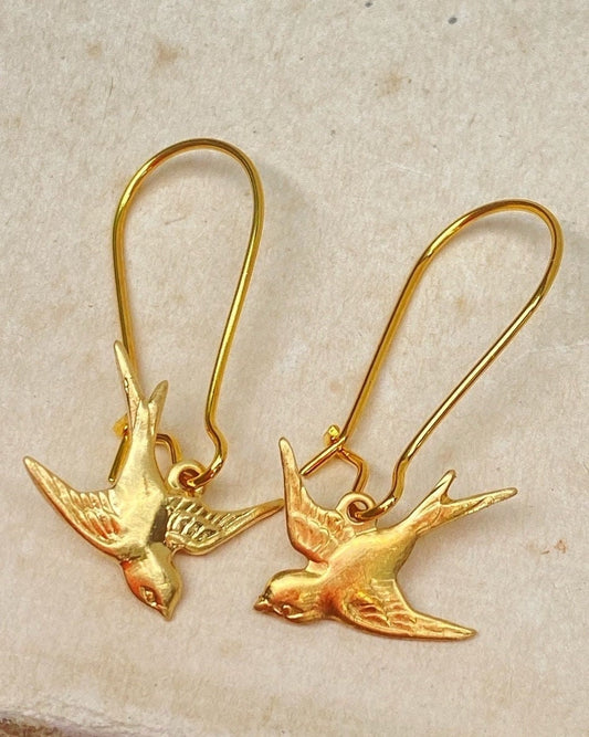 Bird Earrings Flying Birds Woodland Wedding Lovebirds Gold Birds