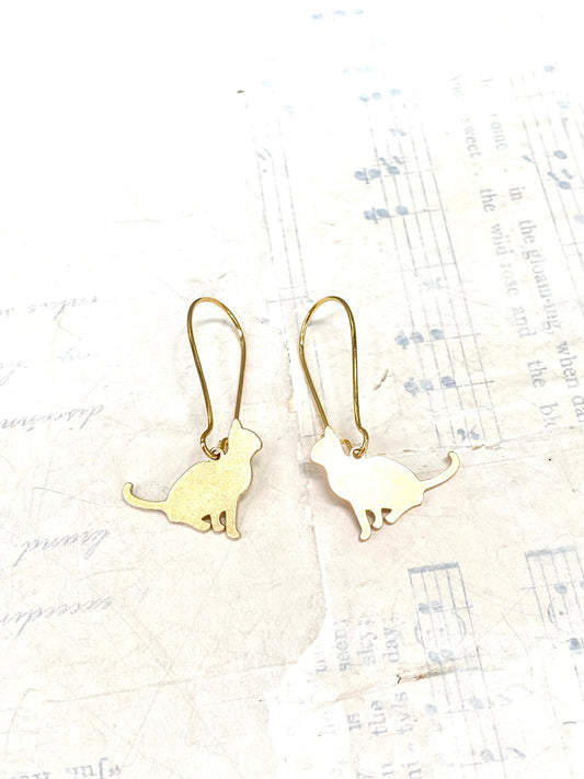 Cat Earrings Gold Cat Lady Earrings Kitten Kitty Cat