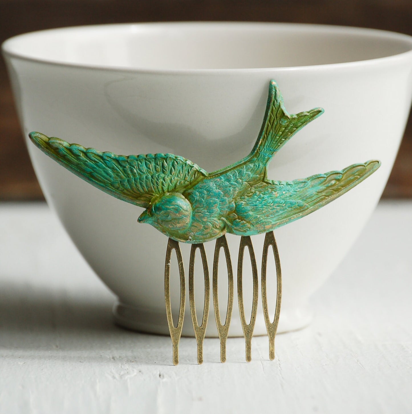 Forest Bird Hair Comb Green Bird Hair Comb Woodland Wedding