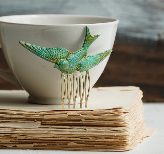 Forest Bird Hair Comb Green Bird Hair Comb Woodland Wedding