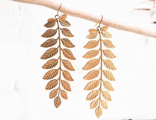 Large Gold Leaf Earrings Branch Earrings Gold Twigs