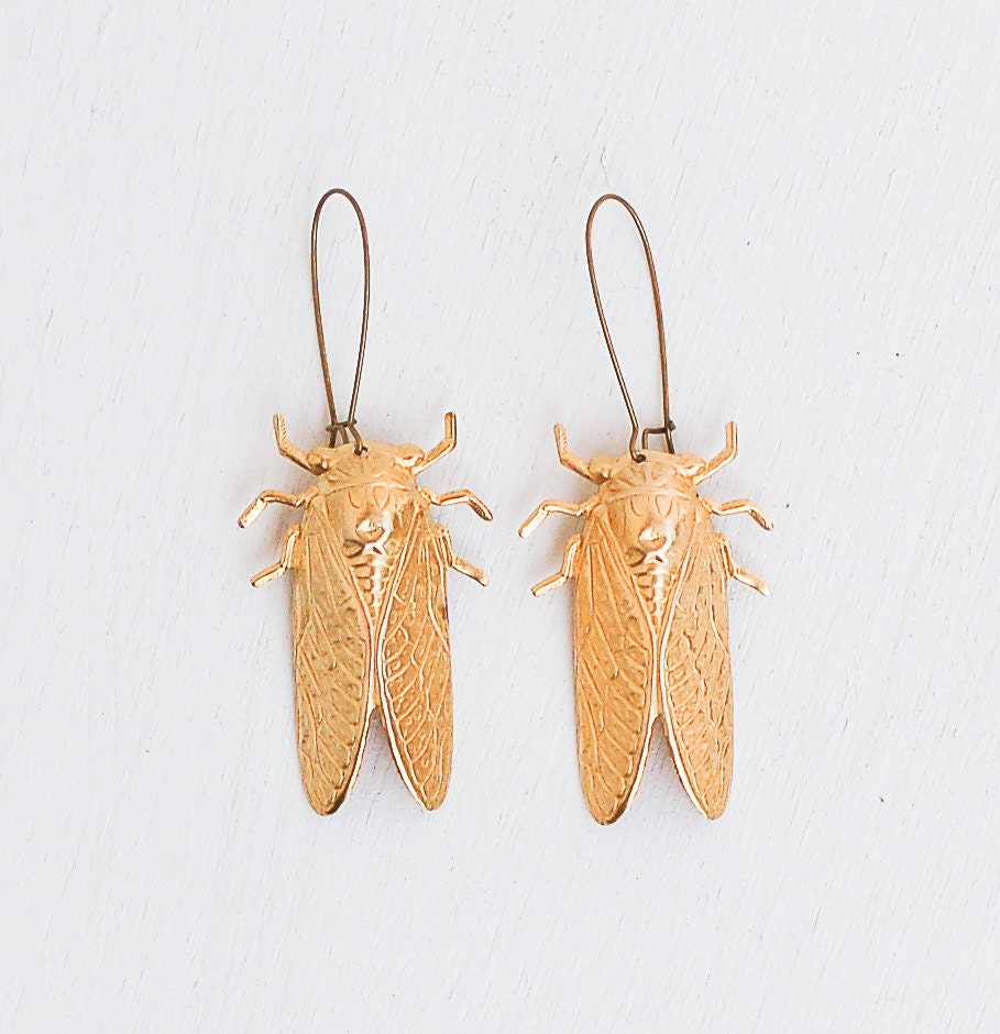 Big Gold Beetle Earrings Cicada Victorian Insect Entomologist