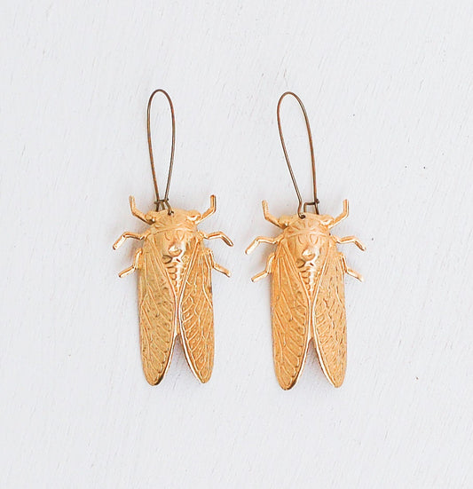 Big Gold Beetle Earrings Cicada Victorian Insect Entomologist